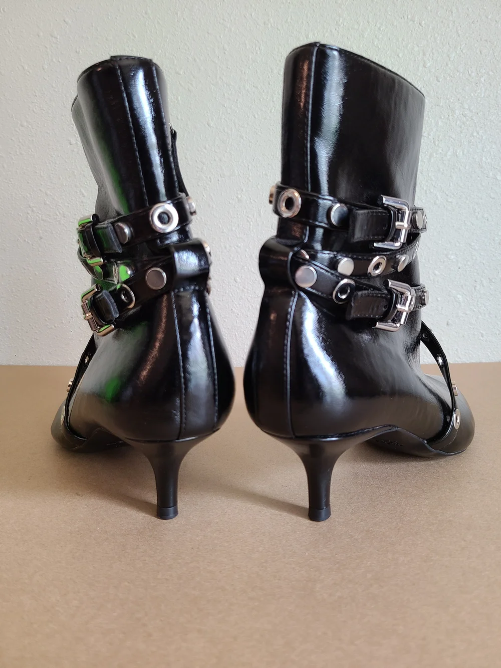 Zara Black Pointed-Toe Grommet Strap Ankle Booties